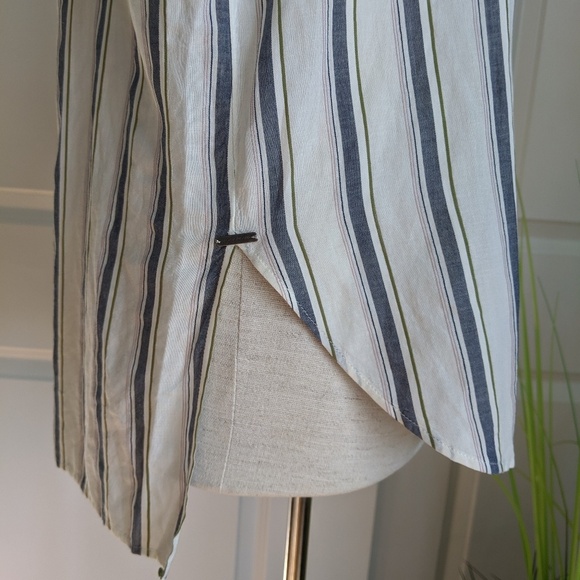 Lucky Brand Button Front Long Sleeve Vertical Striped Cream Blue Olive L NWT - Picture 7 of 8